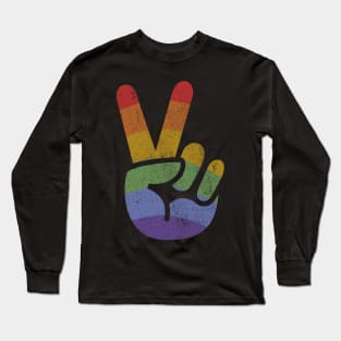 Peace Love Hand Vintage LGBT Flag Long Sleeve T-Shirt